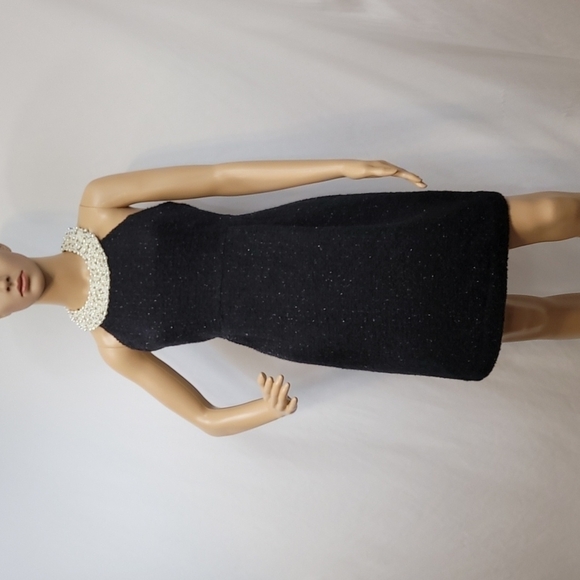 INC  Tweed Black Sleeveless Pearl Neck Cocktail or Holiday Dress - Picture 1 of 17